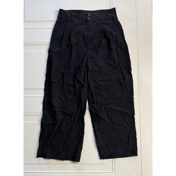 Madewell Wide Leg Cropped Pant Women's Black Trousers Pleated High Rise Sz 0P - Picture 1 of 6